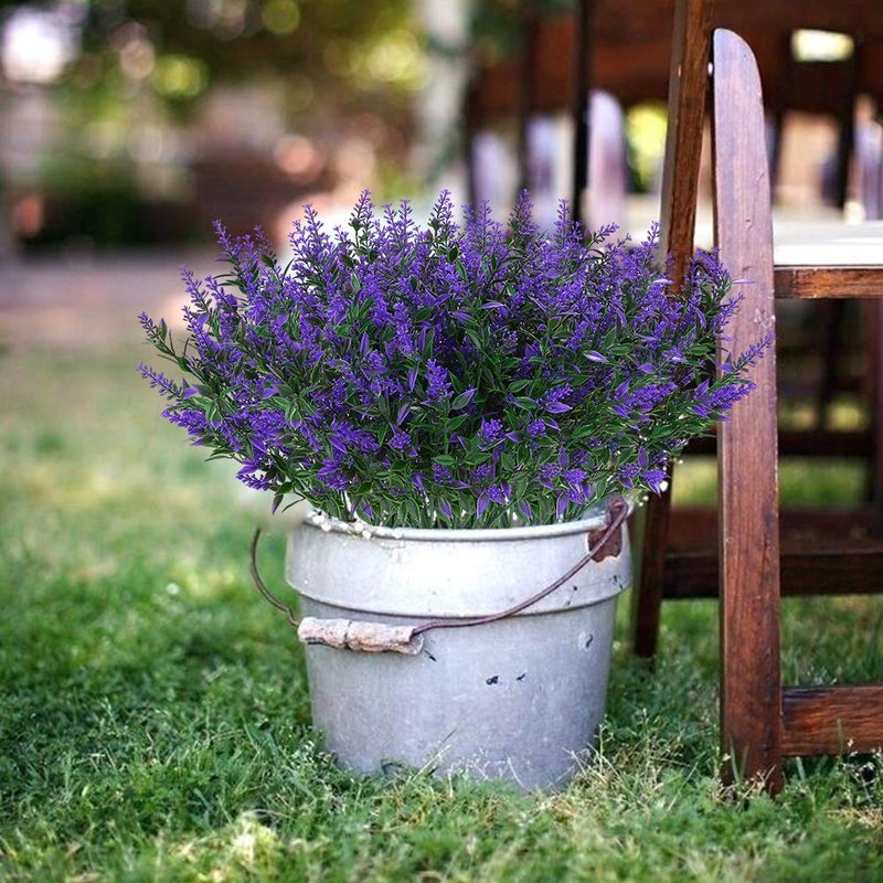 ArtBloom 8 Bundles Outdoor Artificial Lavender Fake Flowers UV Resistant Shrubs, Faux Plastic Greenery for Indoor Outside Hanging Plants Garden Porch Window Box Home Wedding Farmhouse Decor (Purple) - Image 4
